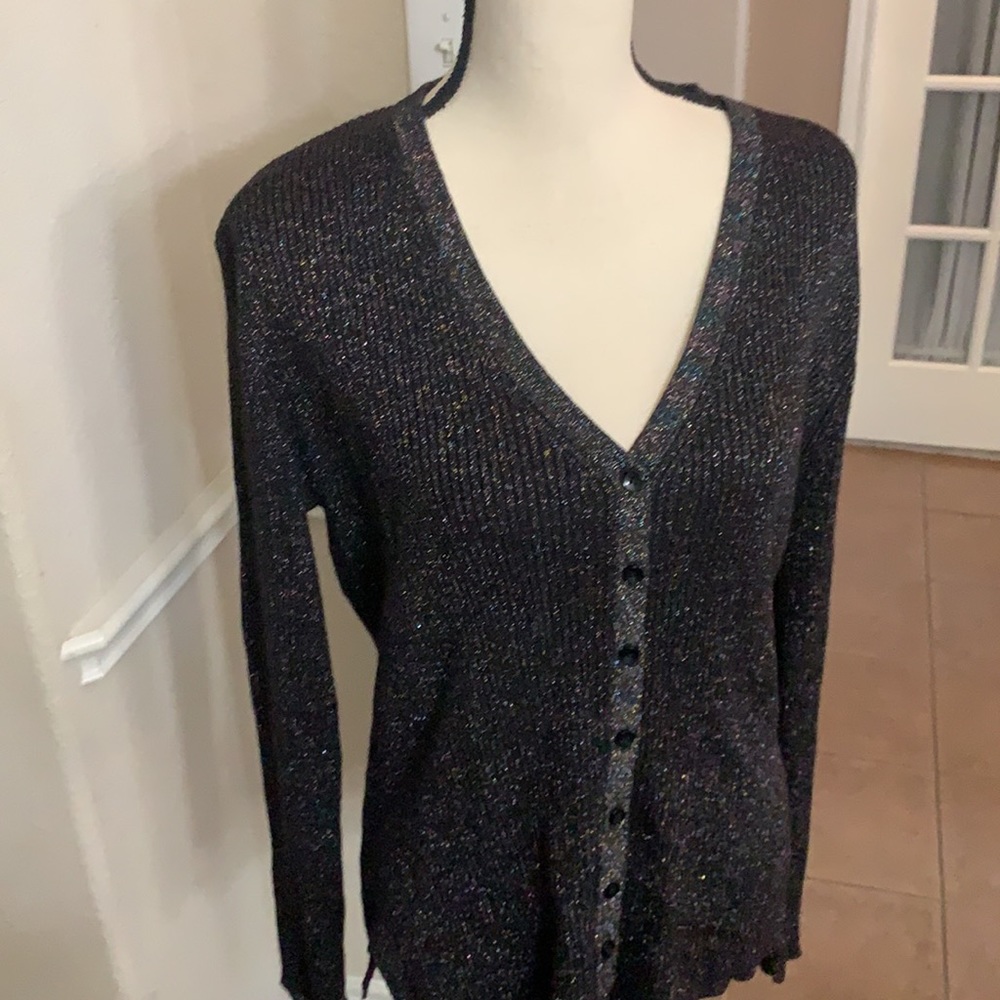 George Black Multi Colored Metallic Button Down C… - image 6